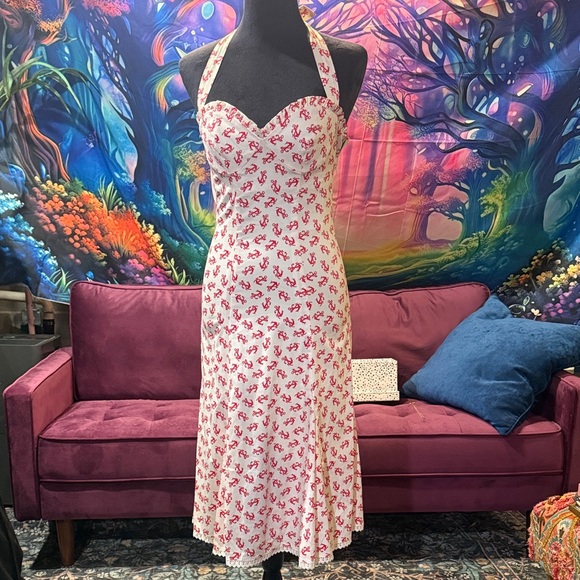 Betsey Johnson Dresses & Skirts - Betsey Johnson ahoy red anchor white cotton sundress Midi Dress pin up retro 6